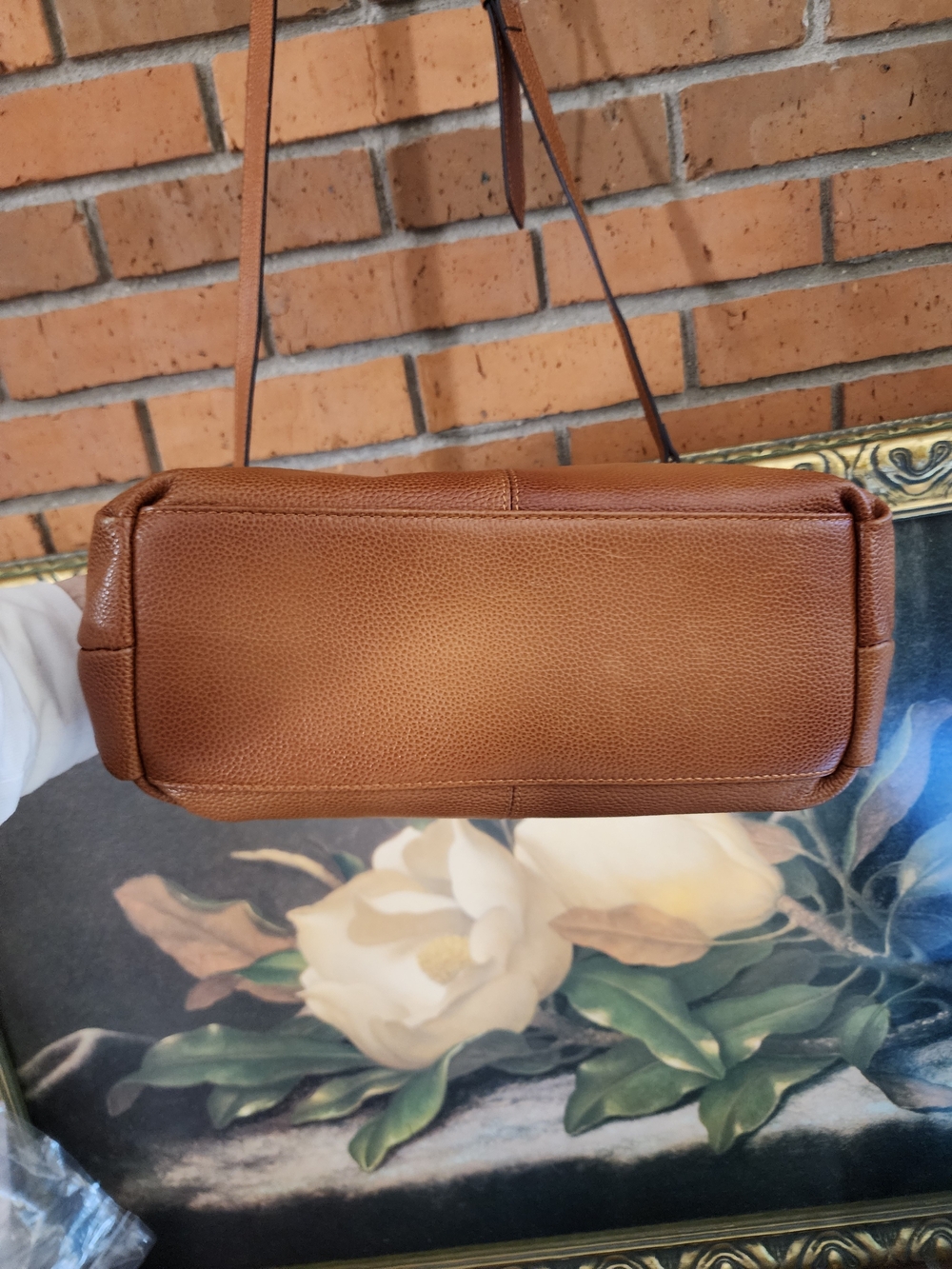 Structured Tan Leather Shoulder Bag with Wrapped Top Handle - Picture 9 of 15